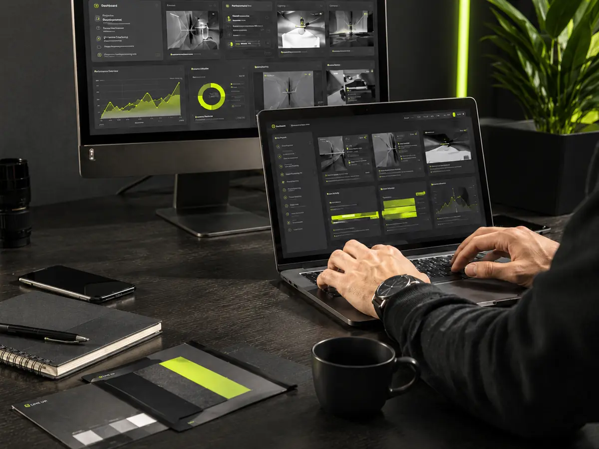 Εργασία σε laptop με dashboard αποτελεσμάτων